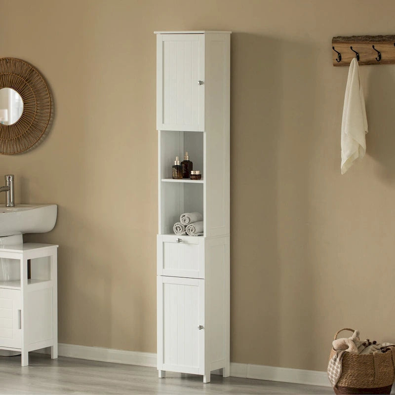 Mobiletto alto da bagno bianco per biancheria