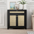 Credenza a buffet da 80 cm con due ante in rattan nero e cassetto portaoggetti, 31,5L x 13,7P x 32,8A