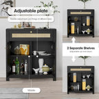 Credenza a buffet da 80 cm con due ante in rattan nero e cassetto portaoggetti, 31,5L x 13,7P x 32,8A