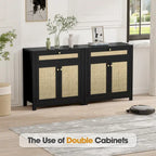 Credenza a buffet da 80 cm con due ante in rattan nero e cassetto portaoggetti, 31,5L x 13,7P x 32,8A