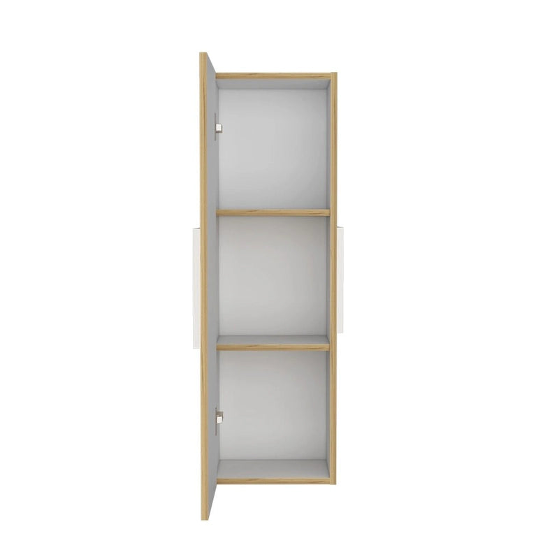 Medicine Cabinet, Three Shelves, Single Door, White / Light Oak Finish