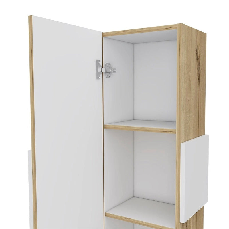Armadietto per medicinali, tre ripiani, anta singola, finitura bianco/rovere chiaro