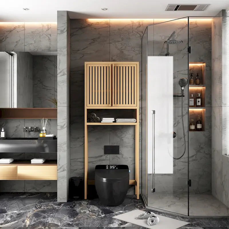 Mobiletto portaoggetti da bagno in legno naturale per bagno indipendente