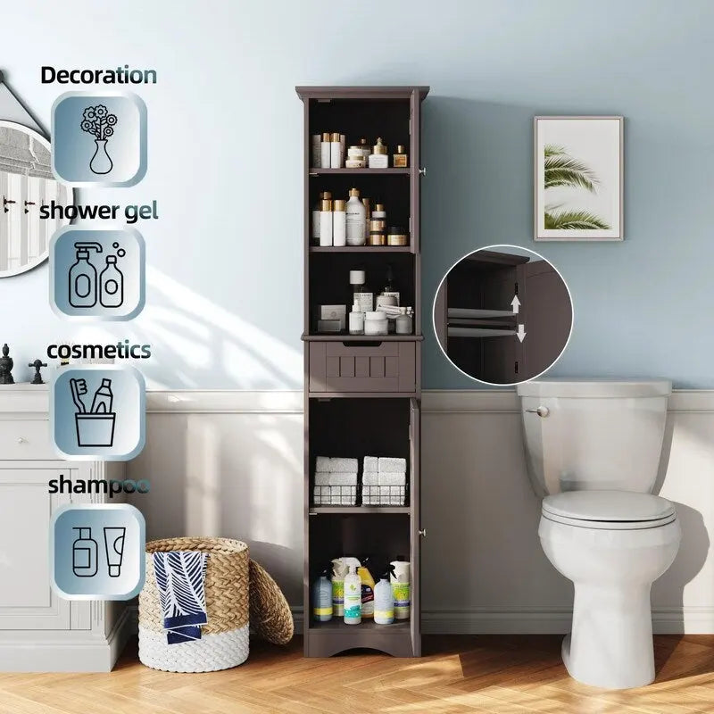 67 Tall Bathroom Storage Cabinet - 11.81D x 15.7W x 66.9H