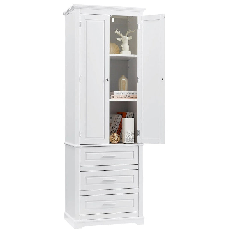 Mobile alto da bagno con tre cassetti, Mobile alto bianco