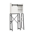 Armadietto da bagno salvaspazio sopra il WC in stile moderno di metà secolo, mobiletto da bagno in legno con porta scorrevole a fienile