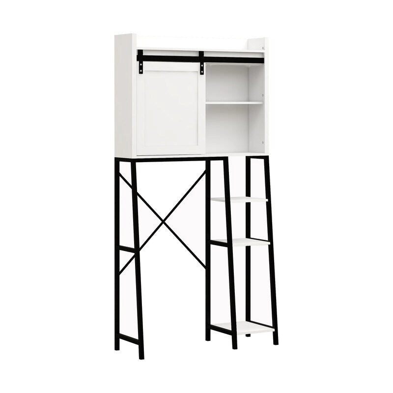 Armadietto da bagno salvaspazio sopra il WC in stile moderno di metà secolo, mobiletto da bagno in legno con porta scorrevole a fienile