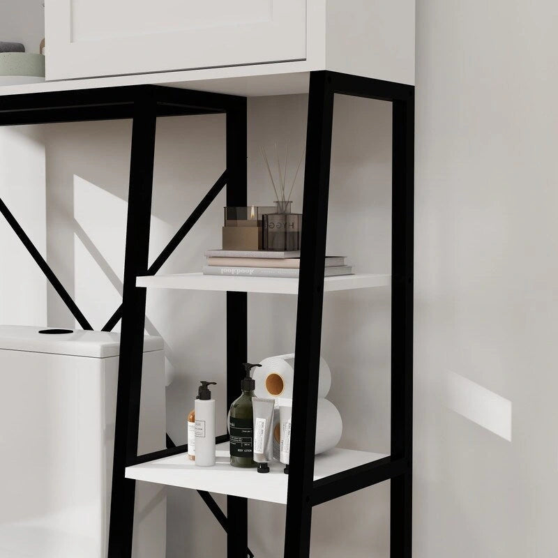 Armadietto da bagno salvaspazio sopra il WC in stile moderno di metà secolo, mobiletto da bagno in legno con porta scorrevole a fienile