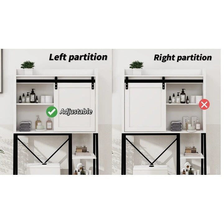 Armadietto da bagno salvaspazio sopra il WC in stile moderno di metà secolo, mobiletto da bagno in legno con porta scorrevole a fienile