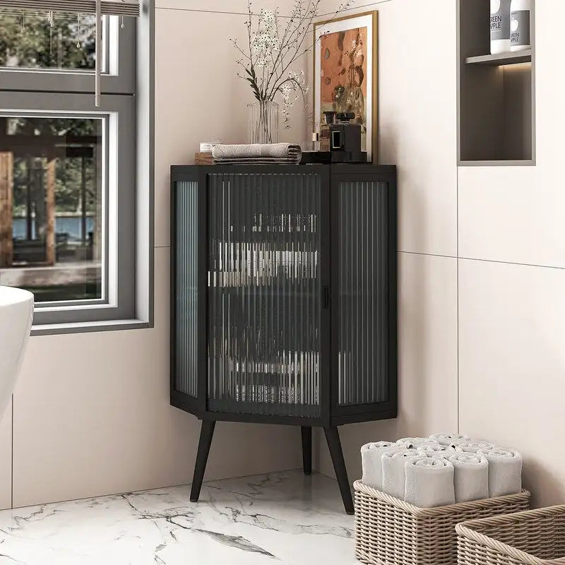 Grondin Modern Style 22.25 Bathroom Corner Storage Cabinet with Tempered Glass Doors and Interior Adjustable Shelf