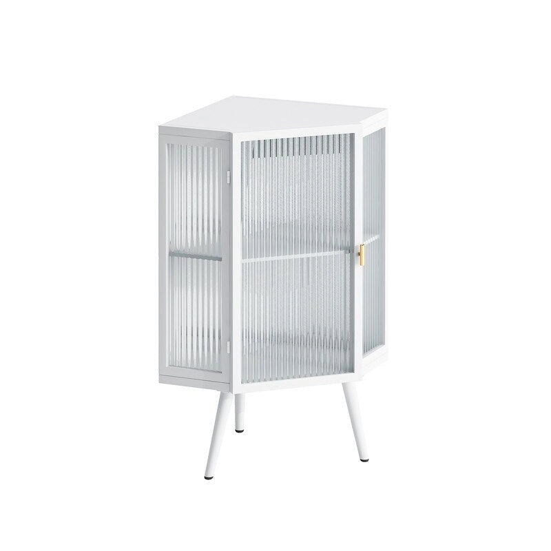 Modern Style 22.25 Bathroom Corner Storage Cabinet with Tempered Glass Doors and Interior Adjustable Shelf
