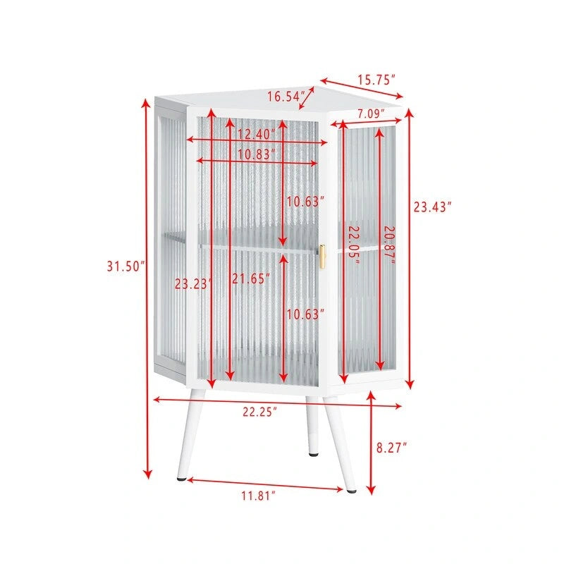 Mobile angolare da bagno in stile moderno da 56,5 cm con ante in vetro temperato e ripiano interno regolabile
