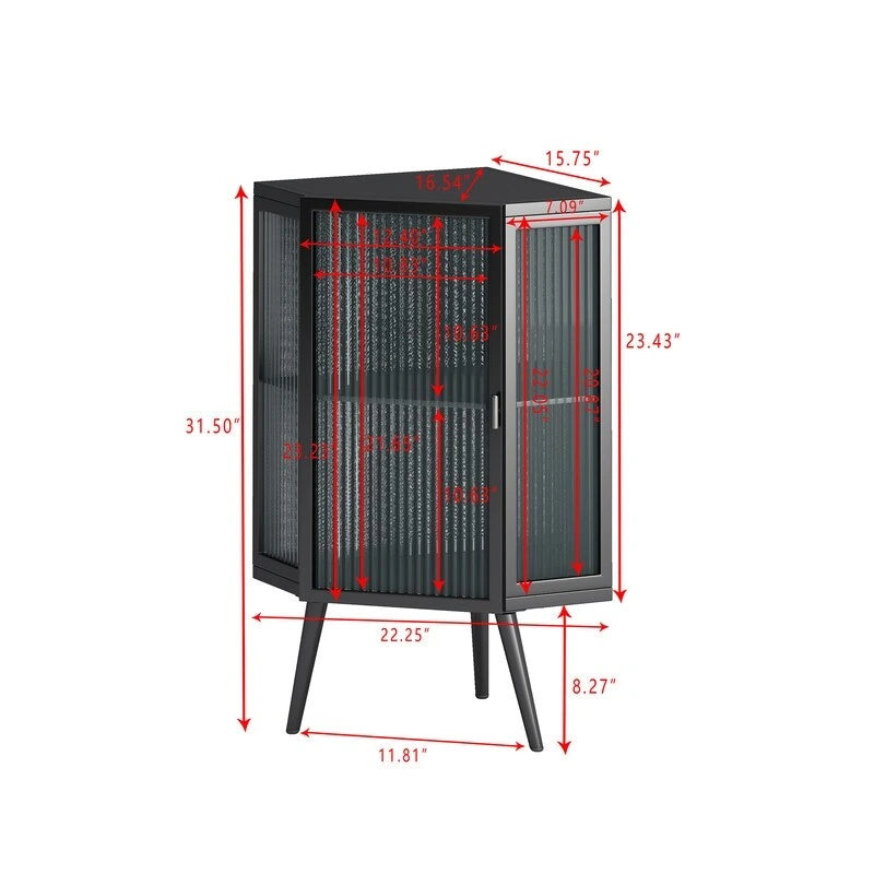 Mobile angolare da bagno in stile moderno da 56,5 cm con ante in vetro temperato e ripiano interno regolabile