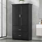 Mobile Alto da Bagno, Armadietto con Due Ante e Cassetti, Ripiano Regolabile, Pannello in MDF, Nero