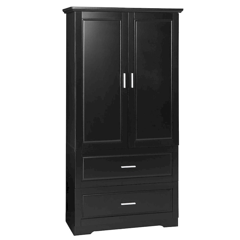 Mobile Alto da Bagno, Armadietto con Due Ante e Cassetti, Ripiano Regolabile, Pannello in MDF, Nero