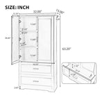 Mobile Alto da Bagno, Armadietto con Due Ante e Cassetti, Ripiano Regolabile, Pannello in MDF, Nero