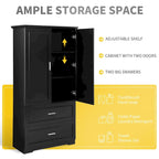 Mobile Alto da Bagno, Armadietto con Due Ante e Cassetti, Ripiano Regolabile, Pannello in MDF, Nero