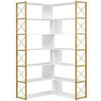 Libreria a 7 ripiani per ufficio domestico, libreria angolare a L con struttura in metallo, pannello in MDF - 37.4*37.4*709