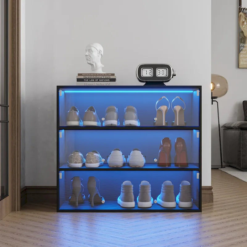 Scarpiera con anta in vetro nero e luci LED RGB