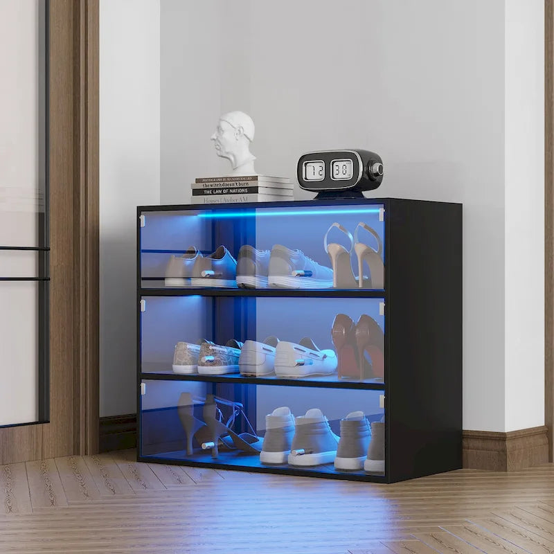 Scarpiera con anta in vetro nero e luci LED RGB