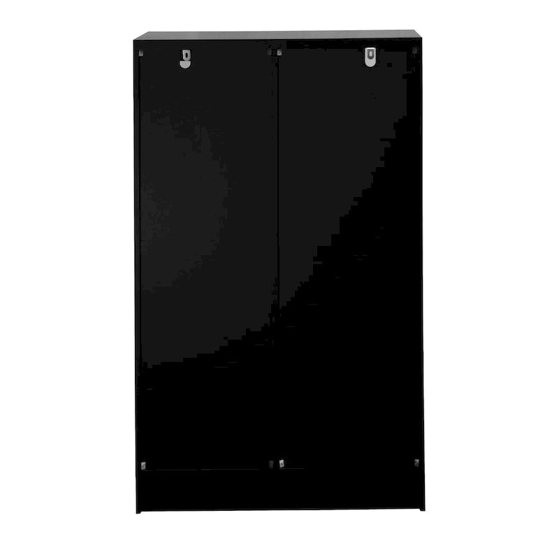 Wooden Floor Cabinet with 2 Glass Doors and 2 Storage Space,Living Room Bathroom Entryway