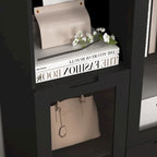 Wooden Floor Cabinet with 2 Glass Doors and 2 Storage Space,Living Room Bathroom Entryway