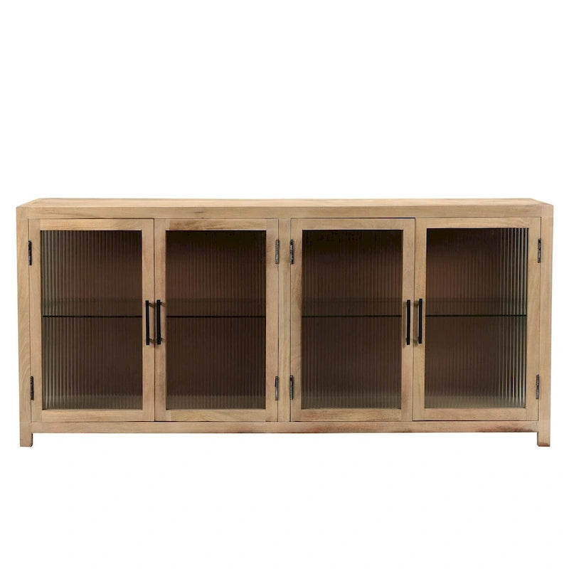 Mango Wood Sideboard with Fluted Glass- ST