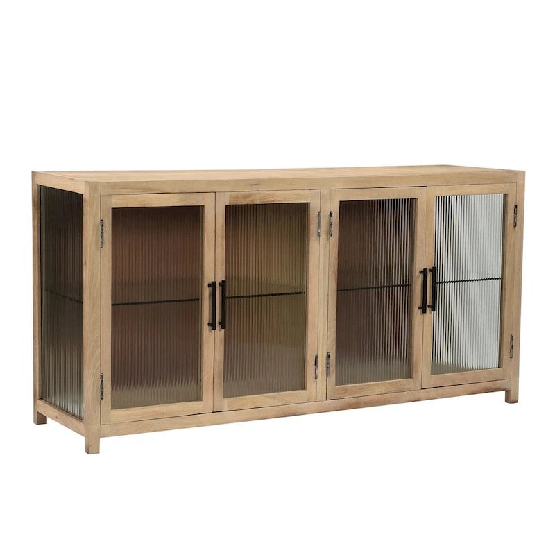 Credenza in legno di mango con vetro scanalato