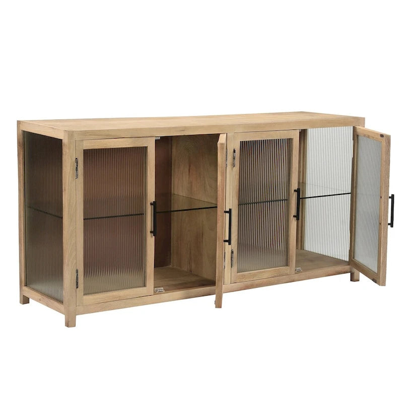Credenza in legno di mango con vetro scanalato