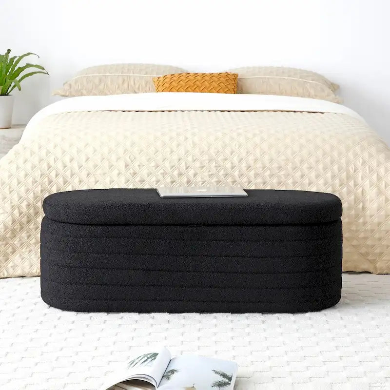Panca da Fondo Letto con Contenitore, Rivestimento in Sherpa, Grande Panca Ottomana, Sgabello Porta Scarpe, Panca Lunga, Seduta da Finestra, Panca Porta Giocattoli