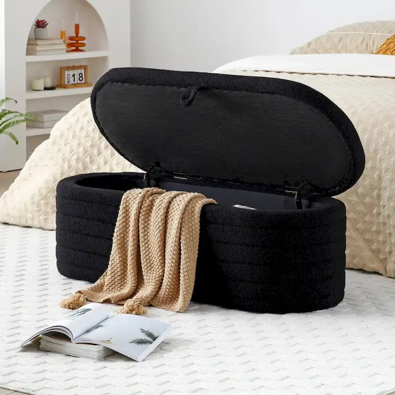 Panca da Fondo Letto con Contenitore, Rivestimento in Sherpa, Grande Panca Ottomana, Sgabello Porta Scarpe, Panca Lunga, Seduta da Finestra, Panca Porta Giocattoli
