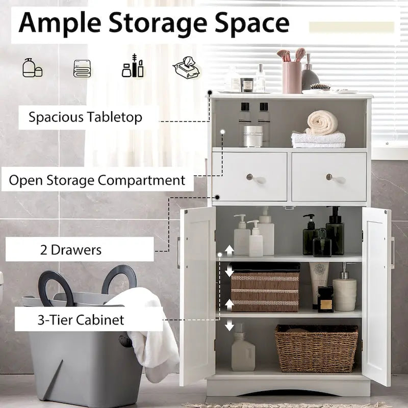 Bathroom Floor Cabinet Freestanding Storage Cabinet 2 Doors